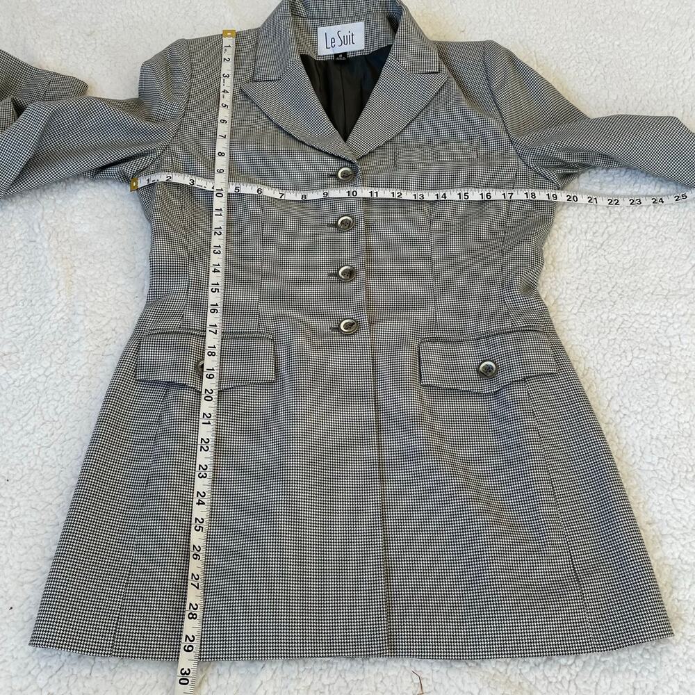 Le Suit Houndstooth Blazer Coat Tailored Longline Quiet Luxury Sz 8 Y2K Office - Picture 5 of 12